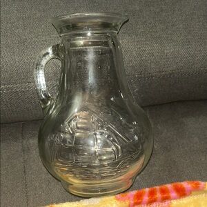 Vintage Clear Glass Pitcher with Ship Design